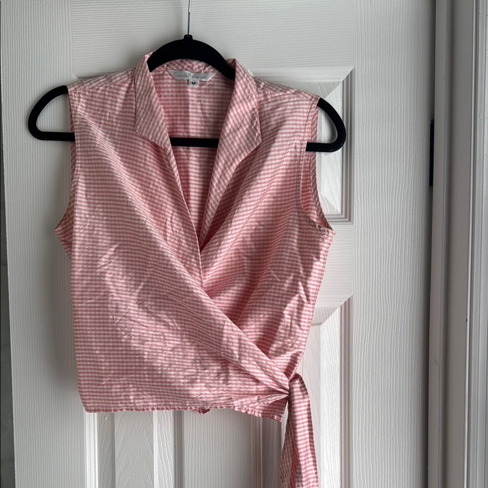 Vintage Connie Robertson Pink Gingham Wrap Top
